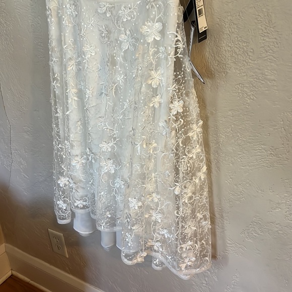 Adrianna Papell 3D FLORAL EMBROIDERED AND HAND-SEQUINED HIGH LOW DRESS in IVORY - Picture 9 of 12